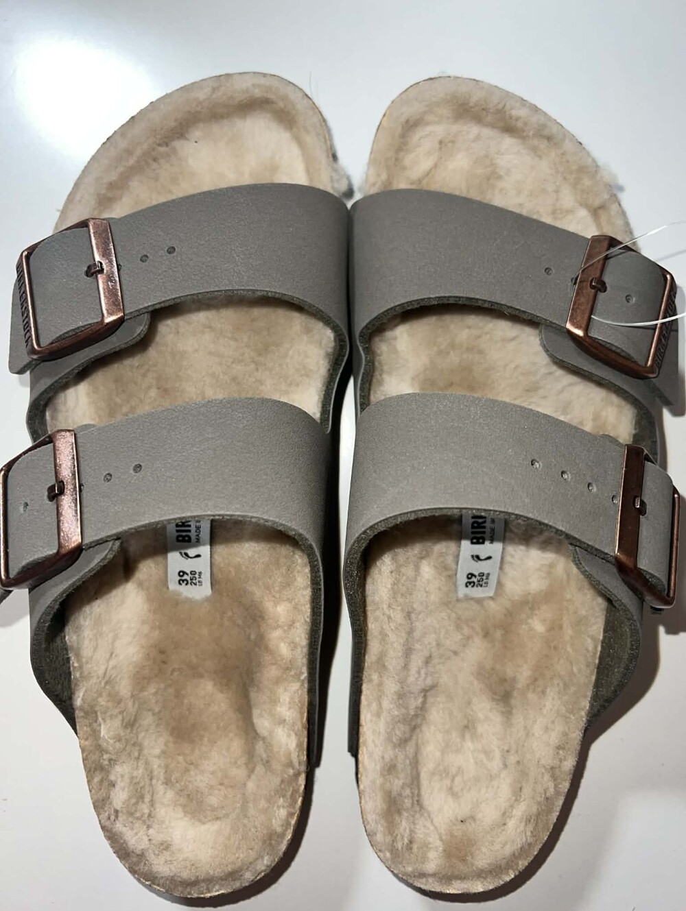Birkenstock Style Shearling Lined Arizona Sandals - Stone